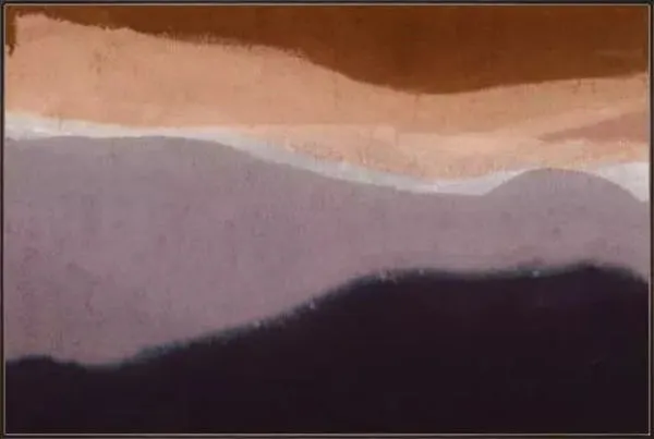 Close-up view of Desert Sunset I painting showing texture and brush strokes on layered warm-colored desert landscape