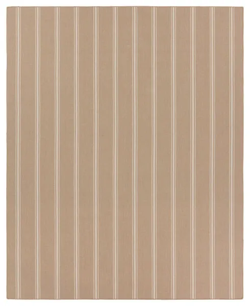Handwoven beige and ivory striped indoor/outdoor rug, 3 by 8 feet, flatwoven texture with thin and thick stripes