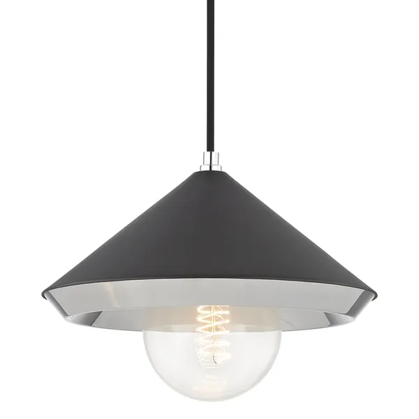 Marnie large pendant with matte black steel conical shade and exposed round filament bulb