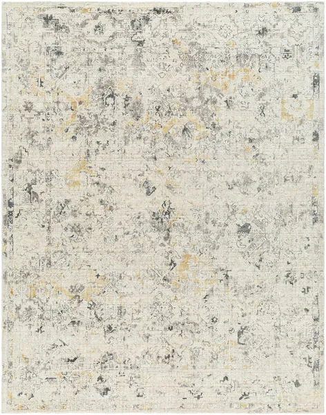 Jordan Hand-Knotted Vintage Style Rug in gray, black, wheat, charcoal, and white, rectangular 2x3 feet