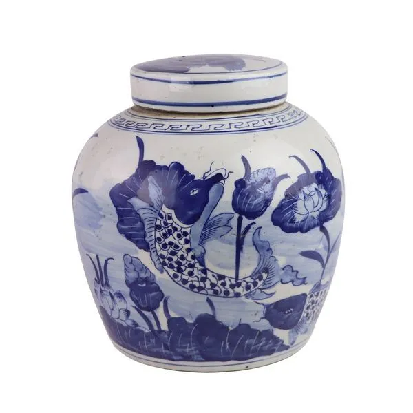Product Image 1 for Blue & White Ming Jar Fish With Lily Pad from Legend of Asia