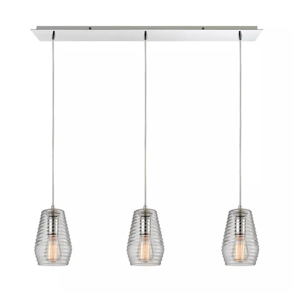 Product Image 1 for Ribbed Glass 3 Light Pendant In Polished Chrome from Elk Lighting