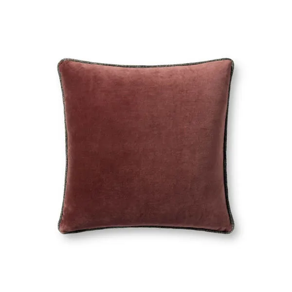 Square wine-toned velvet throw pillow with piped edges in dark gray, 18 by 18 inches