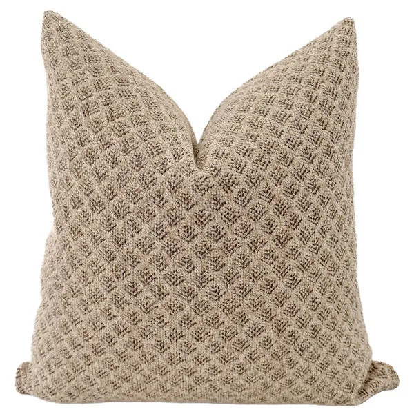 Lollo Rossa brown pillow cover with textured diamond pattern in light brown fabric, square shape, plump and stylish