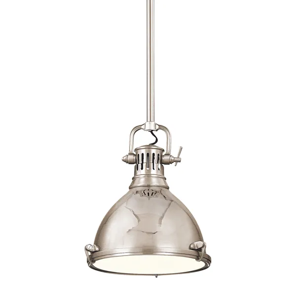 industrial style Pelham pendant light with polished metal finish and adjustable domed shade