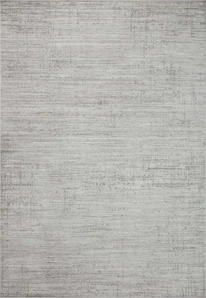 Modern rectangular rug with wide heathered silver and grey stripes and subtle ribbed texture