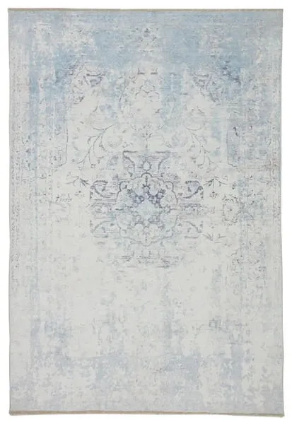 Contessa Medallion Blue/White area rug with faded ornate center medallion and distressed blue and white pattern
