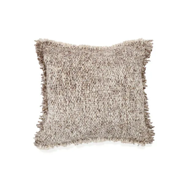 square Brentwood Pillow with chunky beige and brown bouclé texture and heathered woven yarns