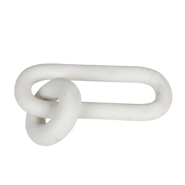 White stoneware decorative chain link sculpture with smooth, rounded curves and a matte finish