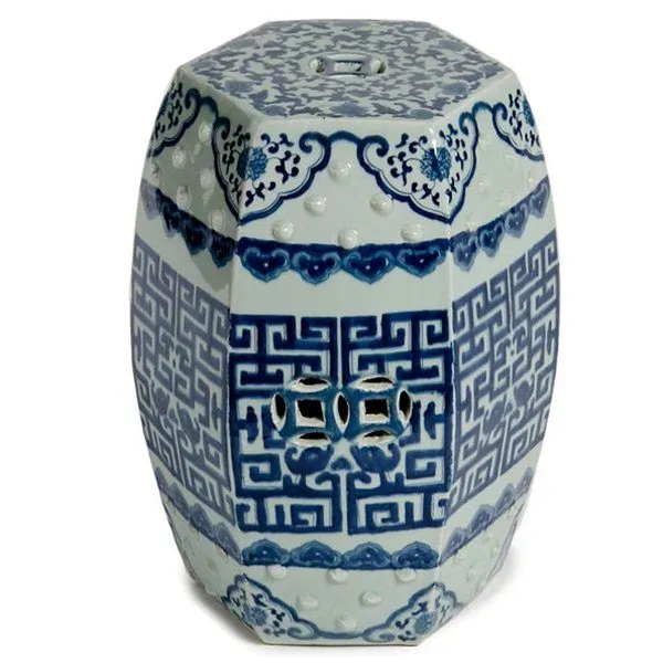 Product Image 1 for Blue & White Hex Geometric Garden Stool from Legend of Asia