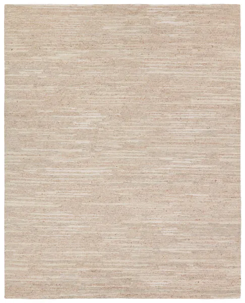 Hand-knotted cream and beige solid rug with subtle linear details in natural wool with brown and black flecks, 6x9 feet