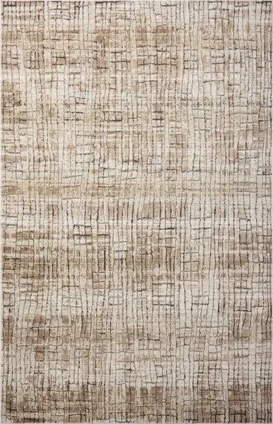 Wyatt Clay / Smoke Rug with an earth and sand-toned distressed grid pattern resembling natural fiber texture