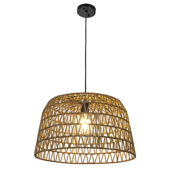 Sable Paper Rope Pendant Light in woven natural paper rope with chandelier style and black mount cord