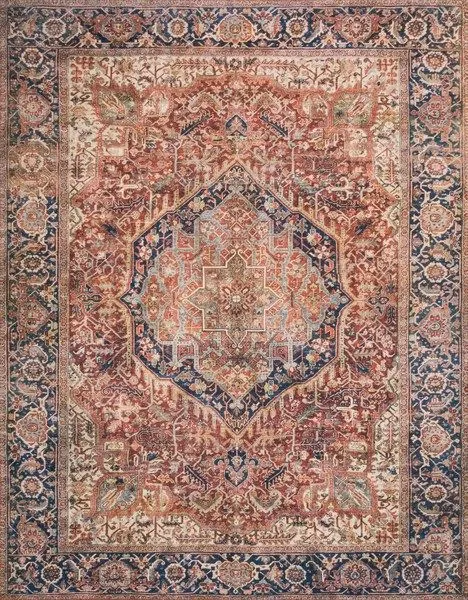 Layla Red Navy Rug with traditional vintage design, featuring a central medallion and intricate floral patterns