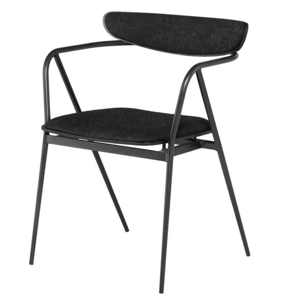 Three-quarter angled view showing open armrests and the contoured backrest of the Gianni Shell Dining Chair