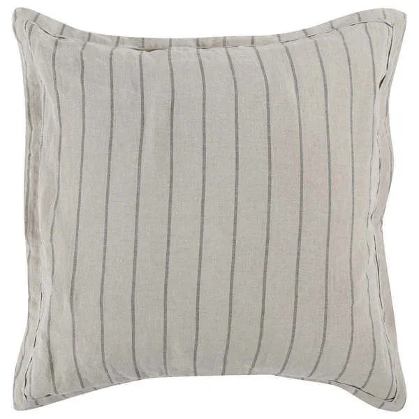 Kingston Euro sham in natural 100% Belgian flax linen with pinstripe pattern and fabric flange