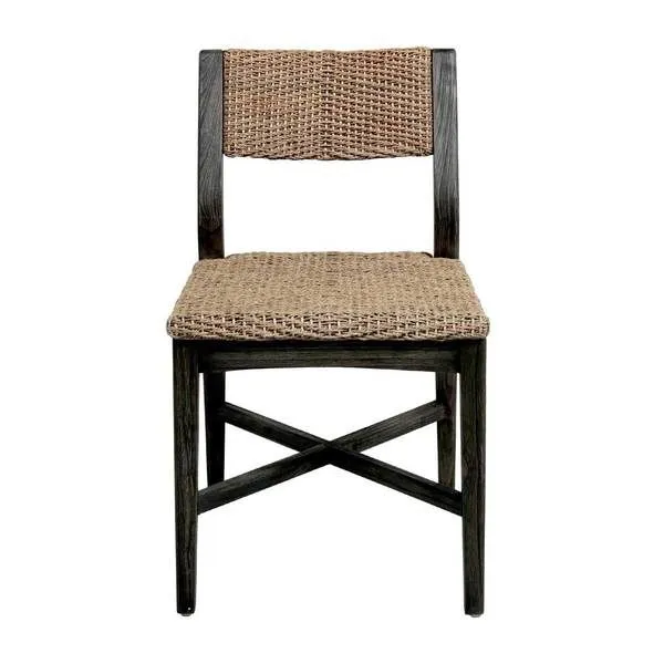 Front view emphasizing the seat surface and backrest's natural woven seagrass material