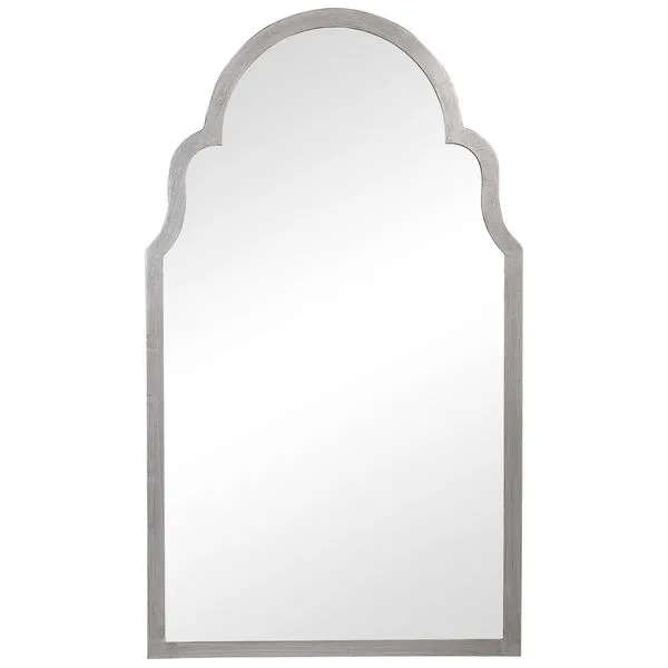 Olivia Mirror with arch-shaped top and silver-gray textured frame made of MDF and iron