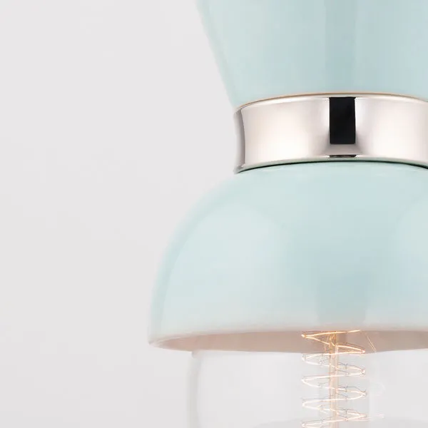 Gillian 1 Light Wall Sconce with blue steel shades and exposed coiled filament bulb