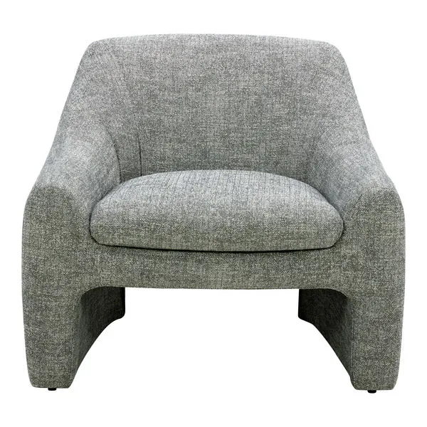 Kenzie Accent Chair in textured gray woven fabric with fully upholstered legs and padded rounded armrests