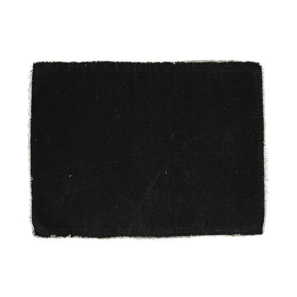 Handwoven rectangular Frivole placemat in cotton and viscose blend with a textured dark fabric and fringed edges