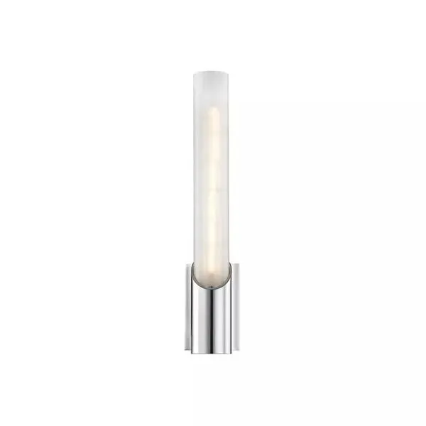 Pylon 1 Light LED Wall Sconce with long fluted and etched glass diffuser set in polished metal bevel-cut holder