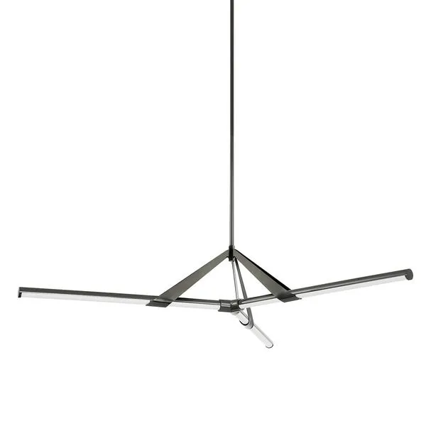 Jonas 3-Light Large Chandelier in black nickel with three long horizontal diffused light bars and angular metal supports
