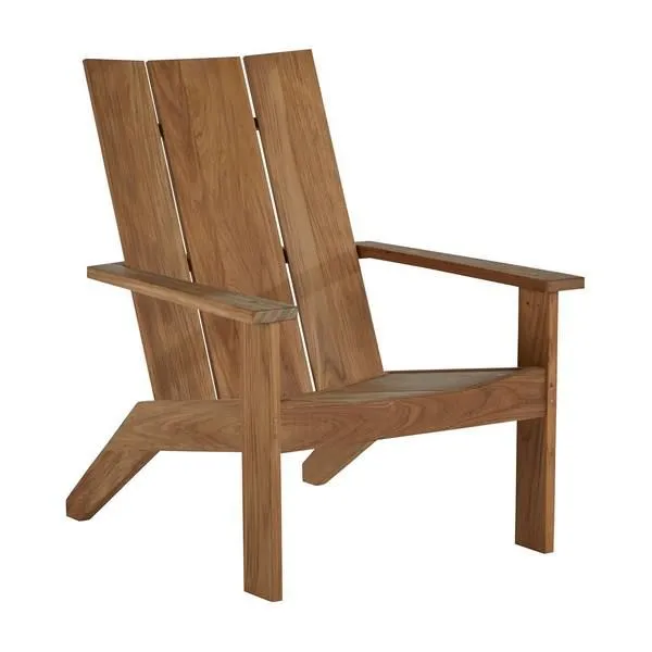 Ashland Teak Adirondack outdoor accent chair with slatted back and seat, natural teak wood finish