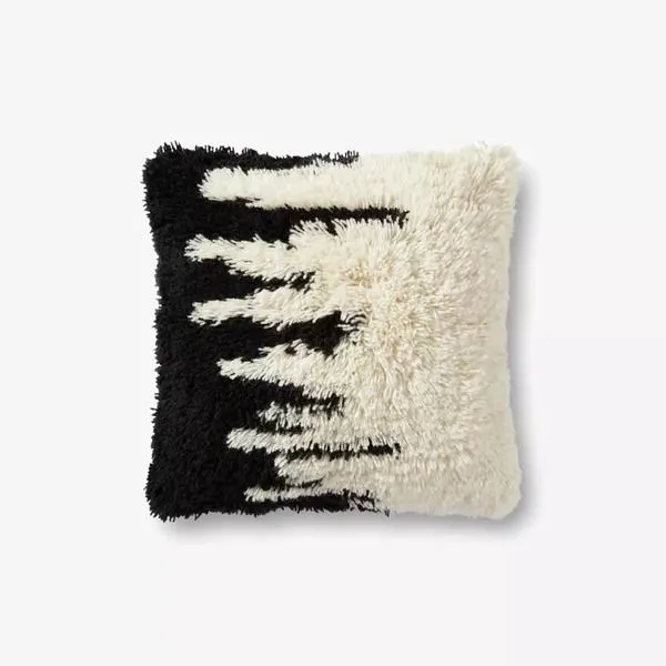 Product Image 1 for White / Black Hand Woven Abstract Modern Soft Wool Moroccan Pillow from Loloi
