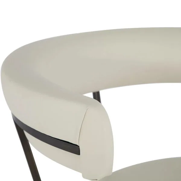 Matlock Dining Chair with dark bronze metal frame and curved white faux leather seat and backrest