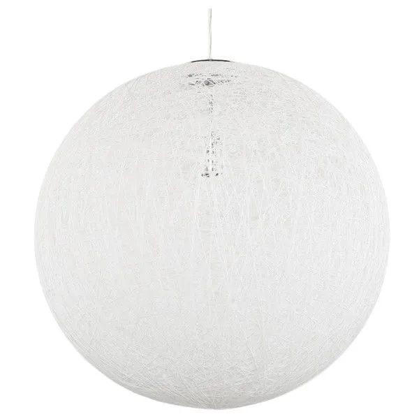 Close-up detail of the textured white string shell of String 24 Pendant Light