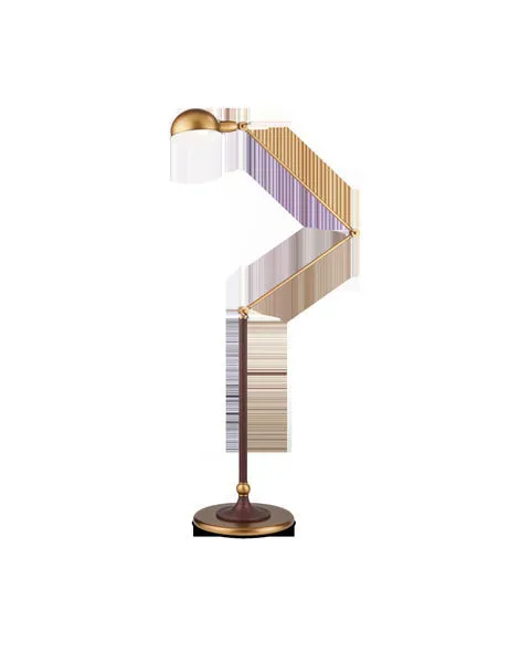 Libretto Floor Lamp with antique brass finish, rust-colored woven faux leather stem wrap, and fluted base detail