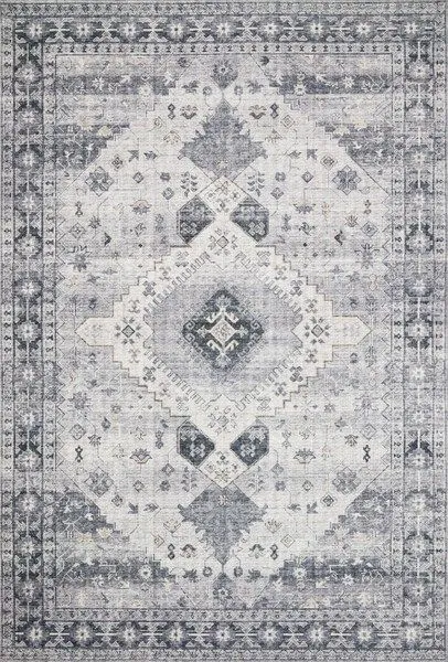 Skye Silver/Grey rug with classic old-world geometric medallion and faded border design in soft grey tones