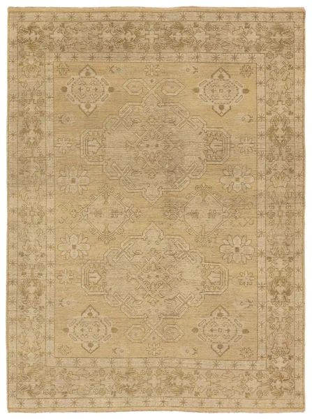 Product Image 1 for Folklore Hand-Knotted Medallion Khaki / Cream Rug 9' x 12' from Jaipur