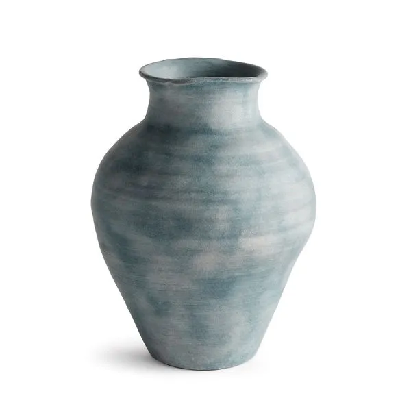 Terracotta Mirela Vase with subtle horizontal ribbing and uneven gray-blue matte glaze