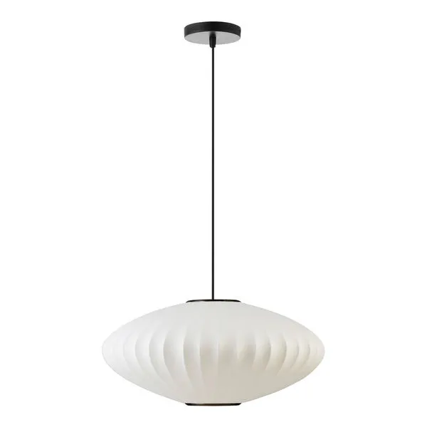 Lys Pendant Light with mid-century cocoon-shaped white diffuser and thin black suspension cord