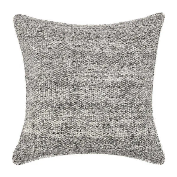 Stella Throw Pillow with eco-friendly recycled hand-woven texture in gray tones, square shape