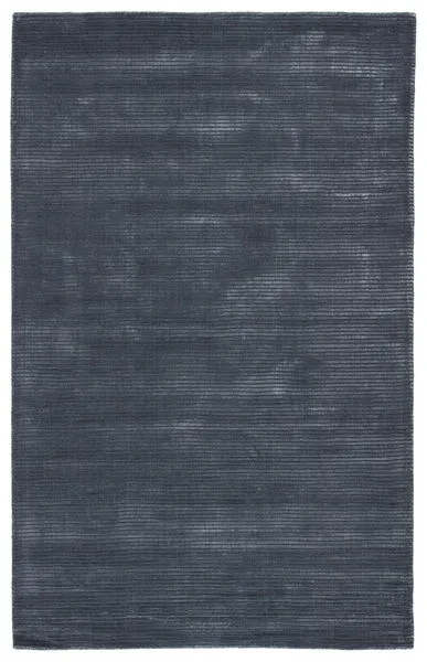 hand-loomed modern rug in lustrous dark blue with textured ridged stripes creating a high-low surface