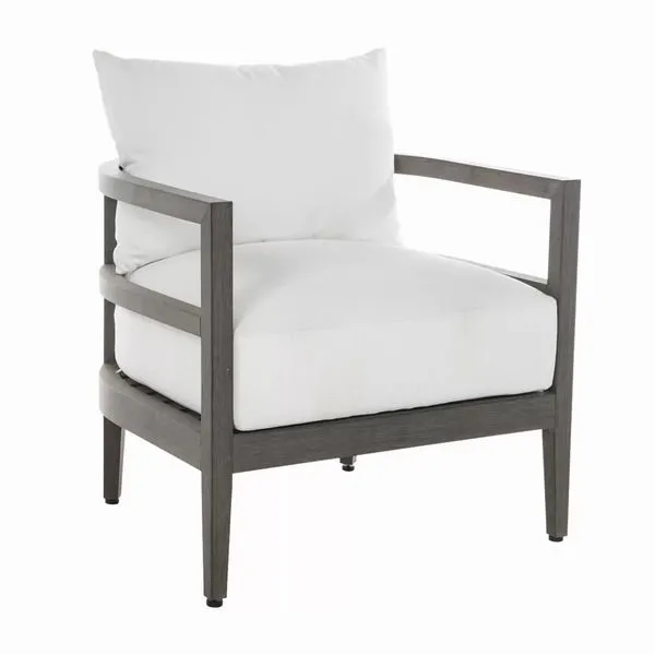Santa Barbara Slate Gray N-dura Lounge outdoor accent chair with dark gray wood frame and white cushions