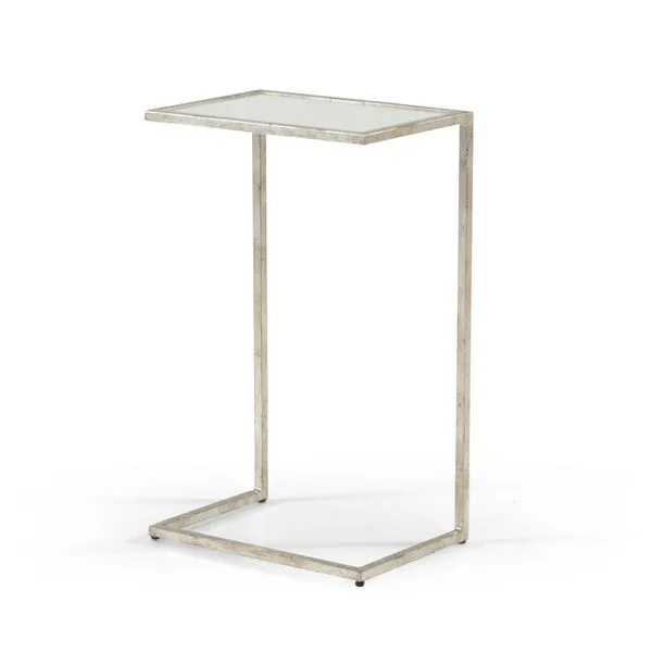 Matteson Side Table with silver leaf iron frame and rectangular mirror top with polished edges