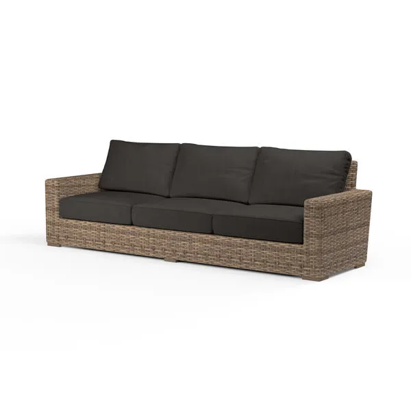 Havana Sofa with aged tobacco all-weather wicker frame and dark charcoal cushions with three back cushions and three seat ...
