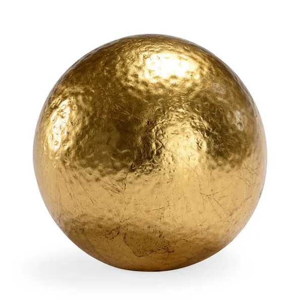 6-inch gold leaf hammered decorative ball with textured, warm glowing surface