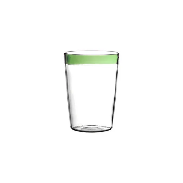 Tarifa Green Drinking Glass with clear borosilicate glass and distinctive green rim at top