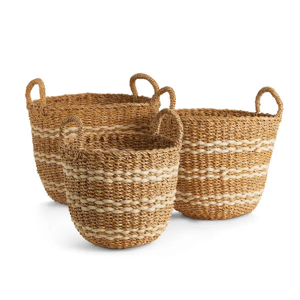 Product Image 1 for Seagrass & Jute Round Baskets With Handles, Set Of 3 from Napa Home And Garden