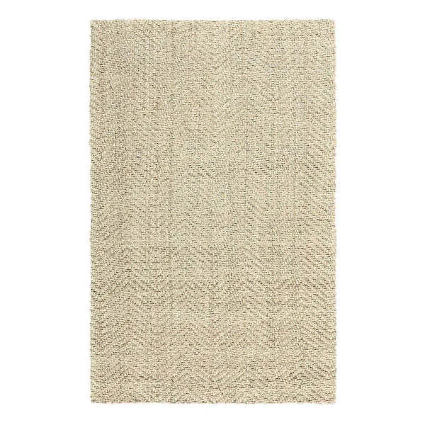 Chevron textured handwoven jute area rug in natural beige tones, rectangular shape