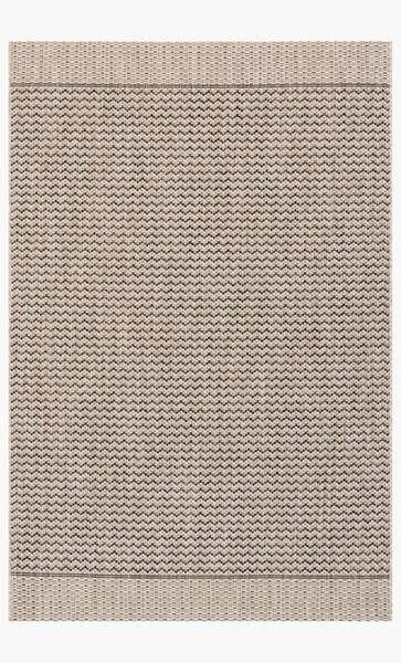 Grey and black Isle Indoor Outdoor rug with zigzag and border patterns in a rectangular shape