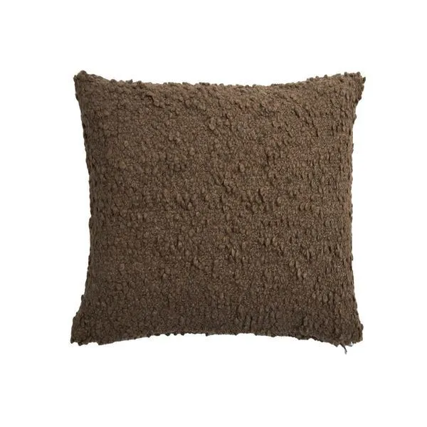 Murphy Pillow with Insert in rich brown bouclé texture with curly knots and loops, plush and square-shaped