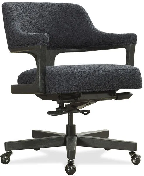 Briar Executive Chair in Wolf Ebony with black wood frame, black fabric upholstery, welt detailing, and five-point caster ...