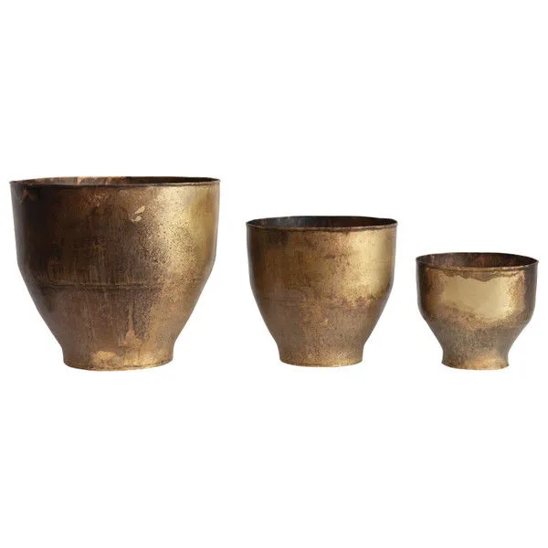 Product Image 3 for Daria Distressed Brass Metal Planters  (Set Of 3) from Creative Co-Op