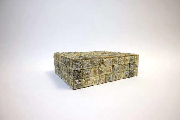 Cyrus Large Cubed Bone Box shown from front-left corner angle highlighting depth and bone cube details